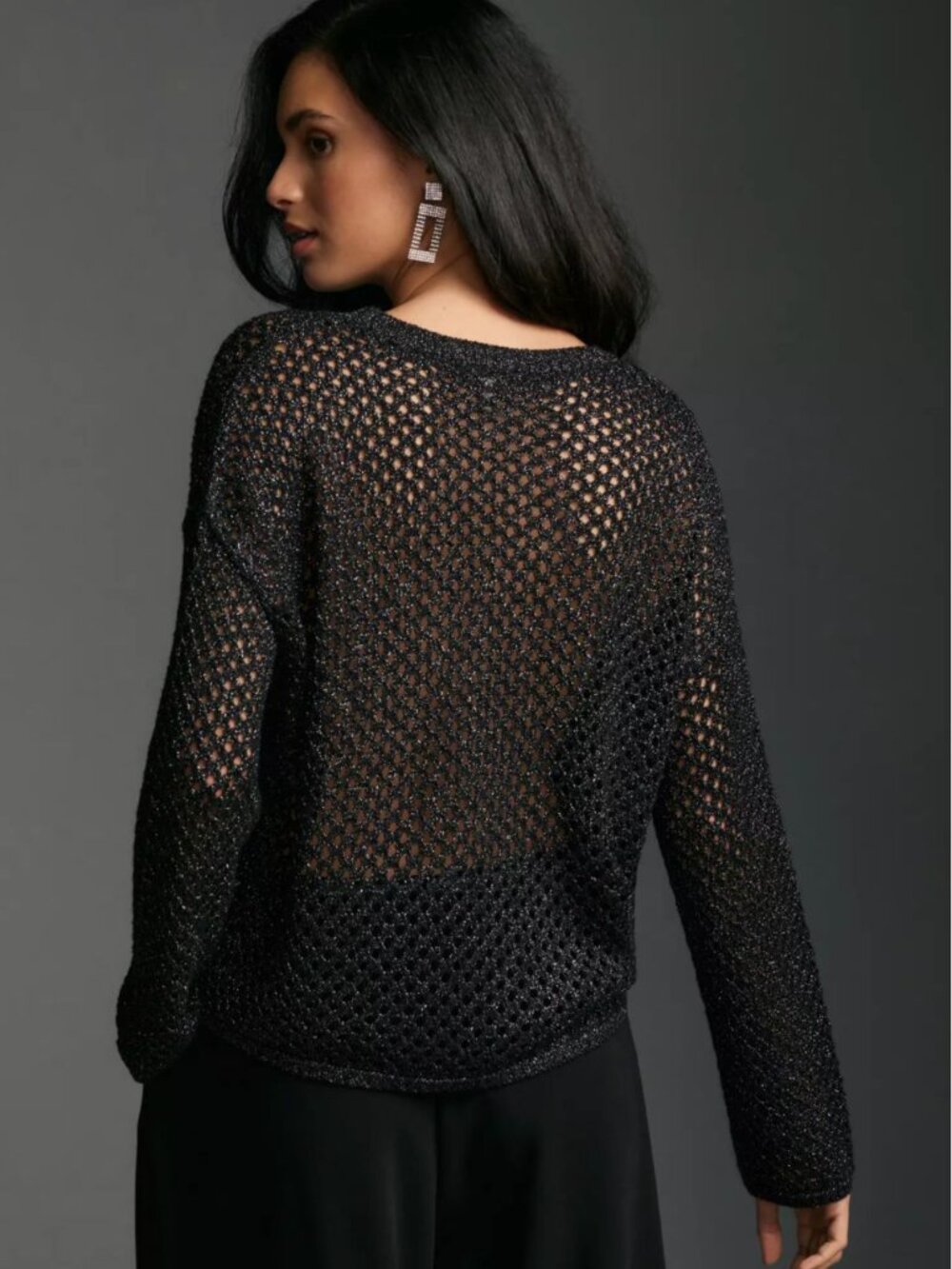 Pilcro Anthropologie Sweater XXS Black Metallic Open Knit Pullover Oversized - Picture 2 of 8